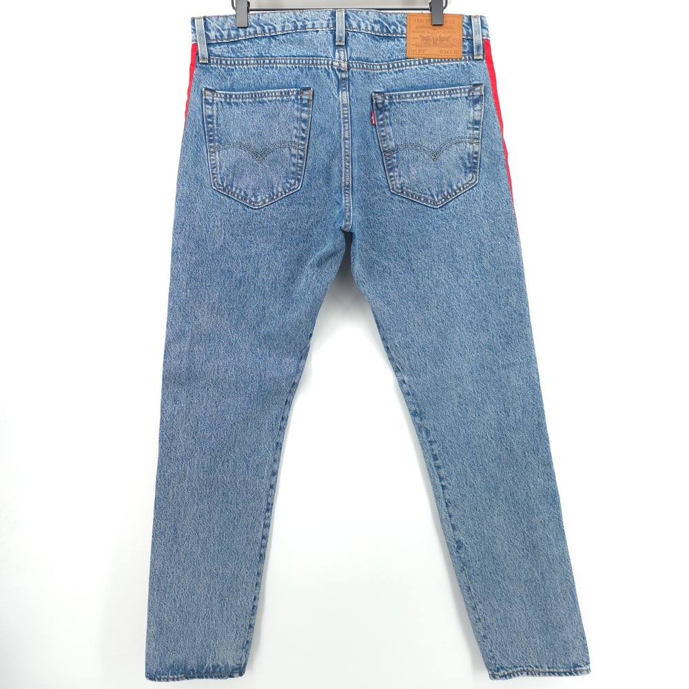 Levi's 512 Mens Slim Taper Jeans 34x32 Blue Red Reflective Side Stripe - Picture 3 of 12